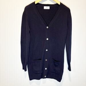 Scott & Charters Navy Cashmere Long Length Cardigan Sweater - size Small